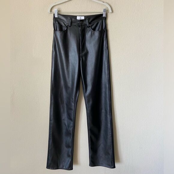 Anine Bing Kat Vegan Leather Black Pants Straight Leg Trousers Size 4 - Picture 7 of 12